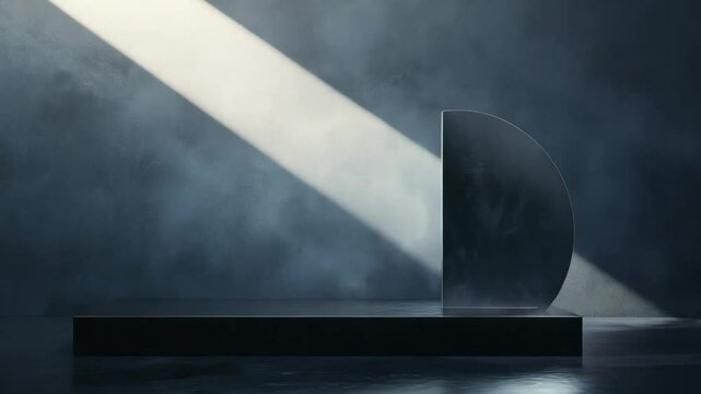 Minimalist abstract geometry with half-circle sculpture and dramatic lighting