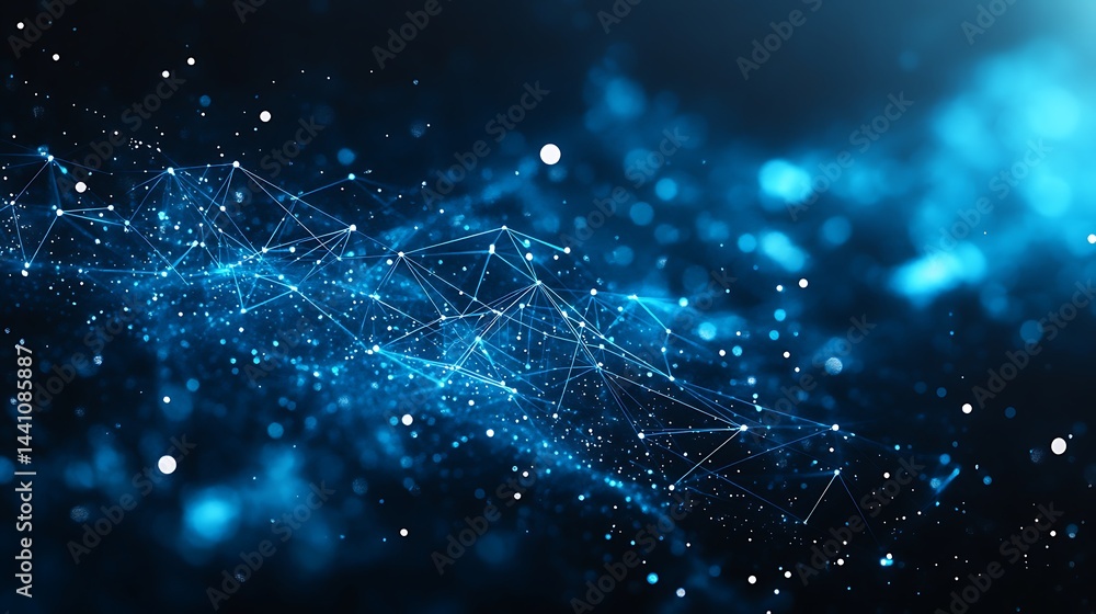 Aufkleber abstract blue network of glowing nodes and lines on a dark background