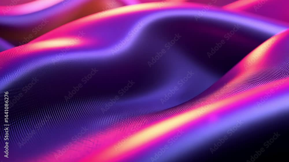 Poster colorful fabric waves with smooth texture and elegant fluid patterns in vibrant purple and pink hues