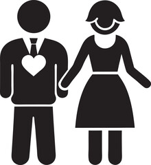 Vector silhouette of a couple holding hands, isolated in white