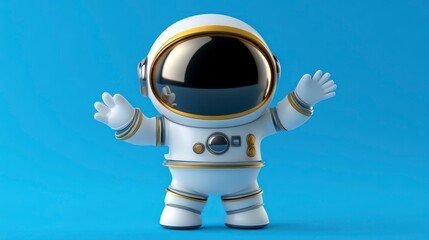 Naklejka premium A cheerful astronaut in a space suit waving against a vibrant blue background perfect for them