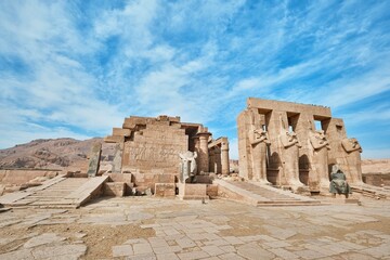 Luxor, Egypt - December 2023: The Ramesseum is the memorial temple or mortuary temple of Pharaoh...