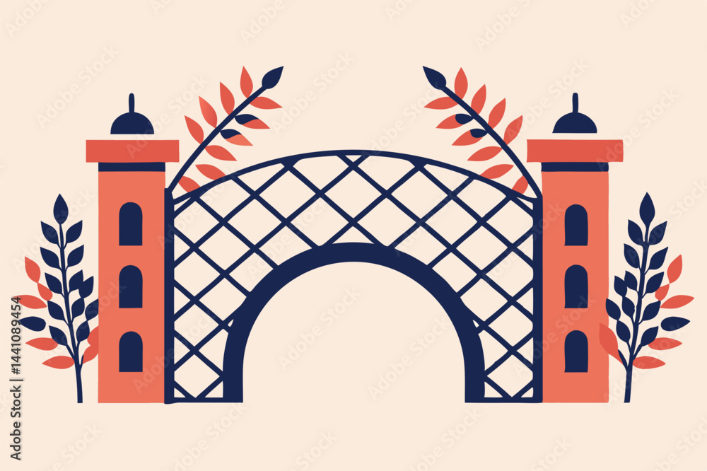 Poster elegant vector illustration of a decorative archway featuring geometric patterns and natural element