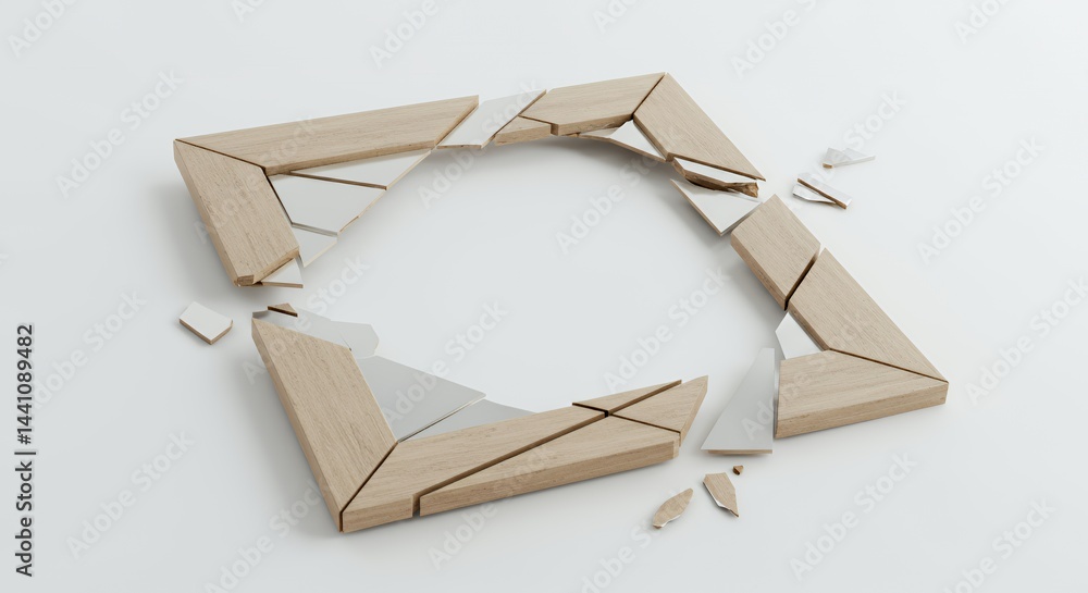 Poster fragmented photo frame broken isolated on white clean and clear backdrop for ads promotion and demon