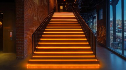 Fototapeta premium Illuminated Staircase in Industrial-Style Interior
