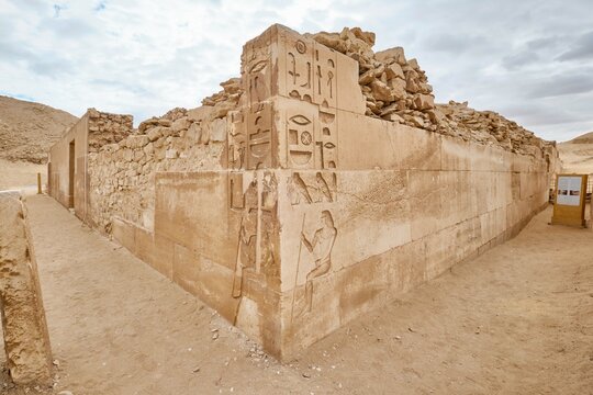 Saqqara, Egypt - January 2, 2024: The ancient Bent Pyramid of Dahshur for Pharaoh Snefru, near Cairo