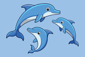 Fototapeta premium Illustration of playful dolphins swimming in a vibrant blue ocean surrounded by bubbles, depicting a joyful underwater scene