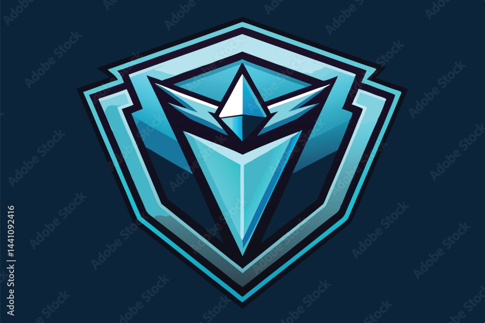 Poster vector illustration of a geometric shield design featuring sharp angular shapes and vibrant colors, 