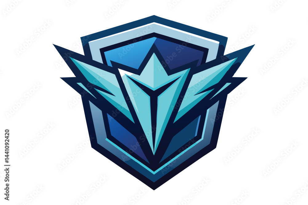 Poster vector illustration of a geometric shield design featuring sharp angular shapes and vibrant colors, 