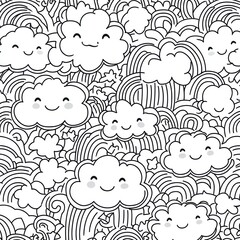 Happy clouds and rainbows pattern, children's design