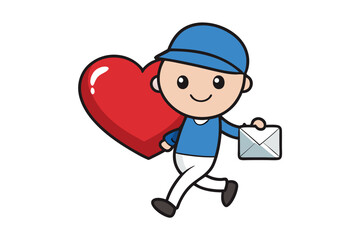 Mail carrier delivers love with a heartwarming smile in a playful vector illustration depicting affection and connection