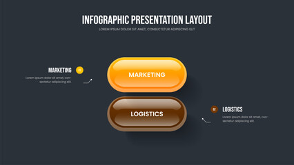 Obraz premium Consulting Launch Presentation Design Vector Illustration. Advertising Introduction Two Option Infographic Slideshow Layout. Financial Performance 2 Step Diagram Frame Template.