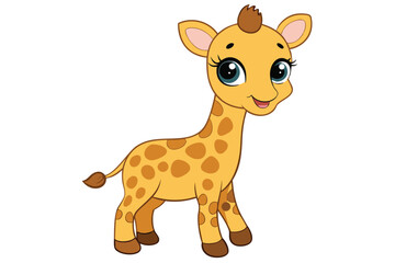 Cute cartoon giraffe character with big eyes smiling brightly in a cheerful, playful style suitable for children's media and educational materials