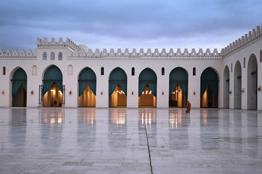 Cairo, Egypt - January 04, 2024: The Mosque of Al Hakim, (Al Anwar), with white marble floor. It is named after Al-Hakim bi-Amr Allah