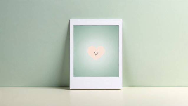 Polaroid love memories photo frame featuring a heart illustration on a soft background
