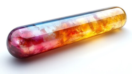 Colorful, crystalline oblong object on white background.
