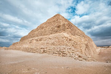 Saqqara, Egypt - January 2, 2024: The Pyramid of Djoser (or Djeser and Zoser), or Step Pyramid in the Saqqara necropolis