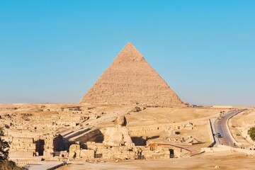 Giza, Egypt - December 24 2023: Sphinx and Pyramid of Khafre (Kefren) on Giza plateau, Cairo