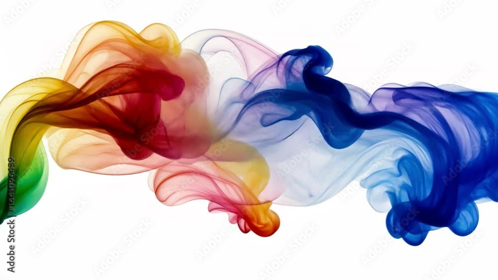 Poster vibrant abstract art dynamic flow of colorful smoke swirls and patterns in shades of red, blue, yell