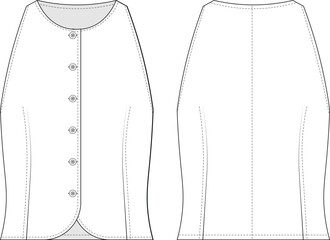 round neck halter neck sleeveless princess darted tailored buttoned fit blouse top shirt vest waistcoat template technical drawing flat sketch cad mockup fashion woman design style model 
