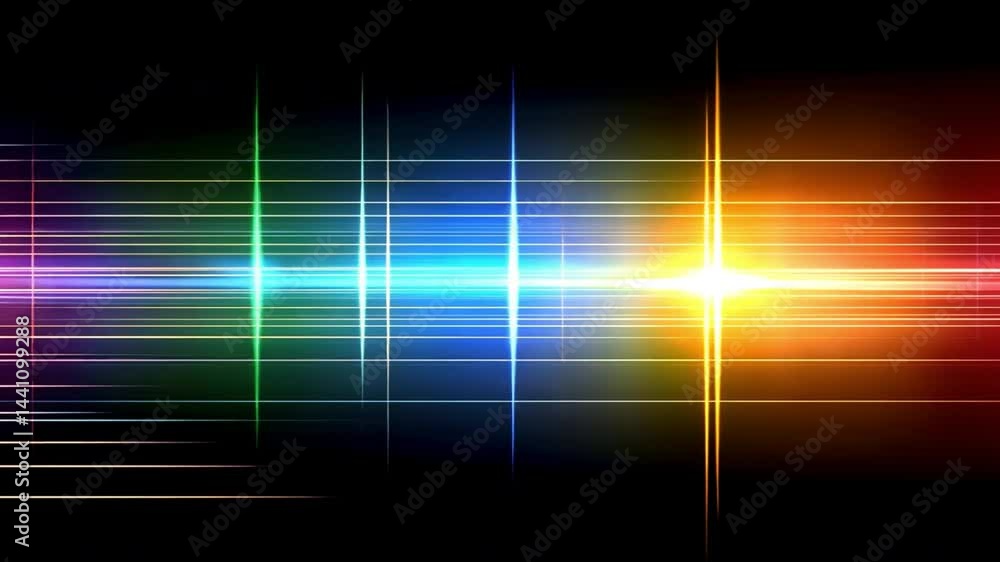 Poster dynamic visual spectrum of bright light waves an abstract display of color and energy against dark b