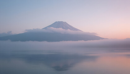 Majestic mountain reflection at dawn over serene lake  