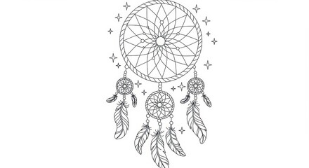 Dreamcatcher with Stars and Feathers Coloring Page