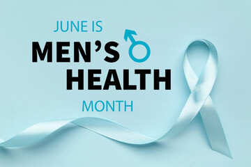 Satin ribbon on light blue background. Prostate cancer concept