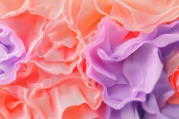 Fototapeta premium Close-up view of vibrant, ruffled fabric layers in soft pastel hues.