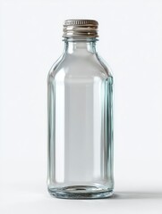 Empty Glass Bottle with Metal Cap on White Background Product Shot