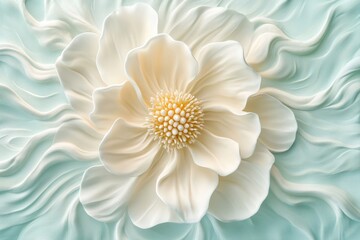 Obraz premium Ornate, cream-colored flower design on a teal background.