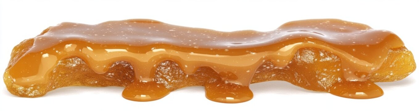 Realistic caramel drips isolated in cream, set against a modern pattern of melting candy syrup, with a liquid toffee flow illustration on a transparent background, surrounded by a fluid sticky maple