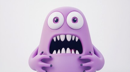 Naklejka premium Purple monster scared, white background, cartoon illustration, website design