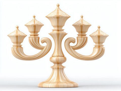 Elegant, four-armed wooden candelabra; ornate, striped design; classic style