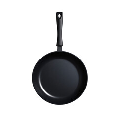 Digital  rendering  of  a  round  black  frying  pan  against a background of varying shades of gray.