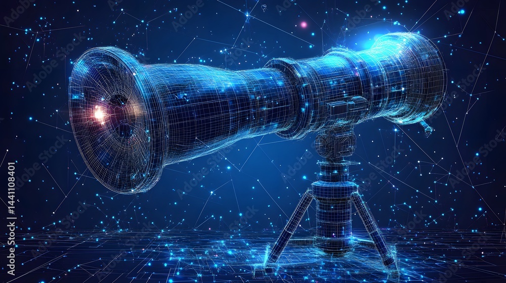 Aufkleber futuristic wireframe telescope explores a digital cosmos. blue grid design emphasizes technology and