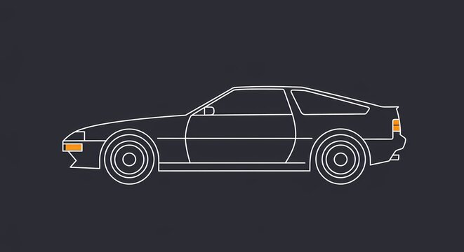 Hand-Drawn Car Lineart Featuring Modern Automotive Engineering with Emphasis on Aerodynamic Body and Distinctive Headlights

