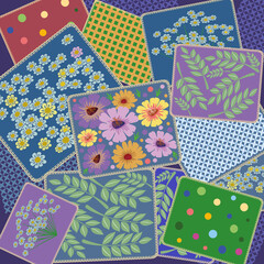 Decorative background in patchwork style made of multicolored elements.eps