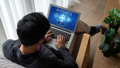 AI ethics responsibility standard law and rules on computer screen provide report of AI ethic...