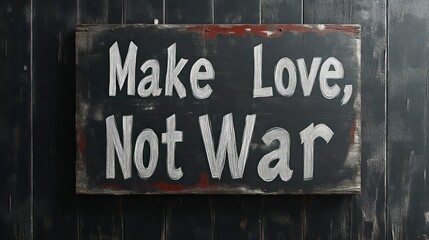 Fototapeta premium Inspirational Sign Advocating Peace and Love with Make Love Not War Message on Weathered Bac