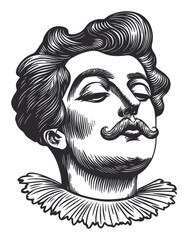 Vintage Hand-Drawn Illustration of a Man with Stylish Mustache