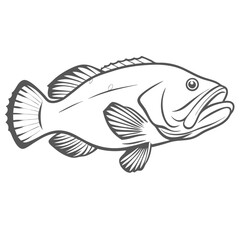 Red Grouper Fish Line Art Illustration