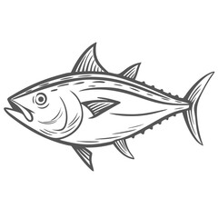 Yellowfin Tuna Fish Line Art Illustration
