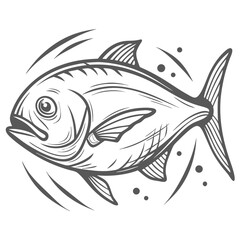 Giant Trevally Fish Line Art Illustration