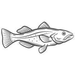 Pacific Cod Fish Outline Vector Illustration