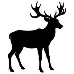 A black silhouette of an elk with large antlers, shown in profile