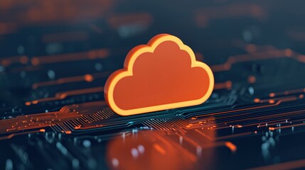 Cloud computing symbol hovering over futuristic circuit board