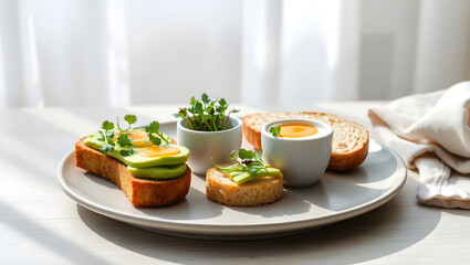 Minimalist Brunch Avocado Toast, Egg, and Microgreens