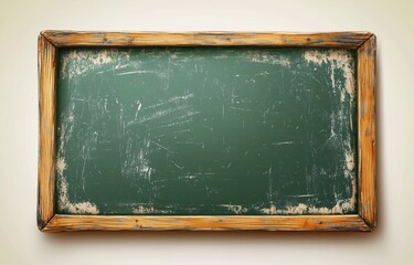 A realistic 3D illustration of a green school board with a brown wooden frame and chalk, symbolizing education and teaching for the back to school concept, complete with a blank chalkboard mockup for