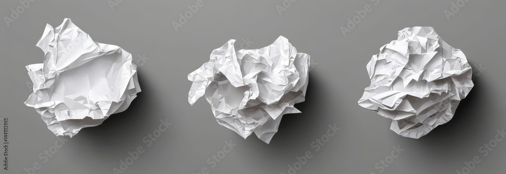 Poster a set of modern 3d illustrations featuring wrinkled and crumpled notebook paper, including a torn pa